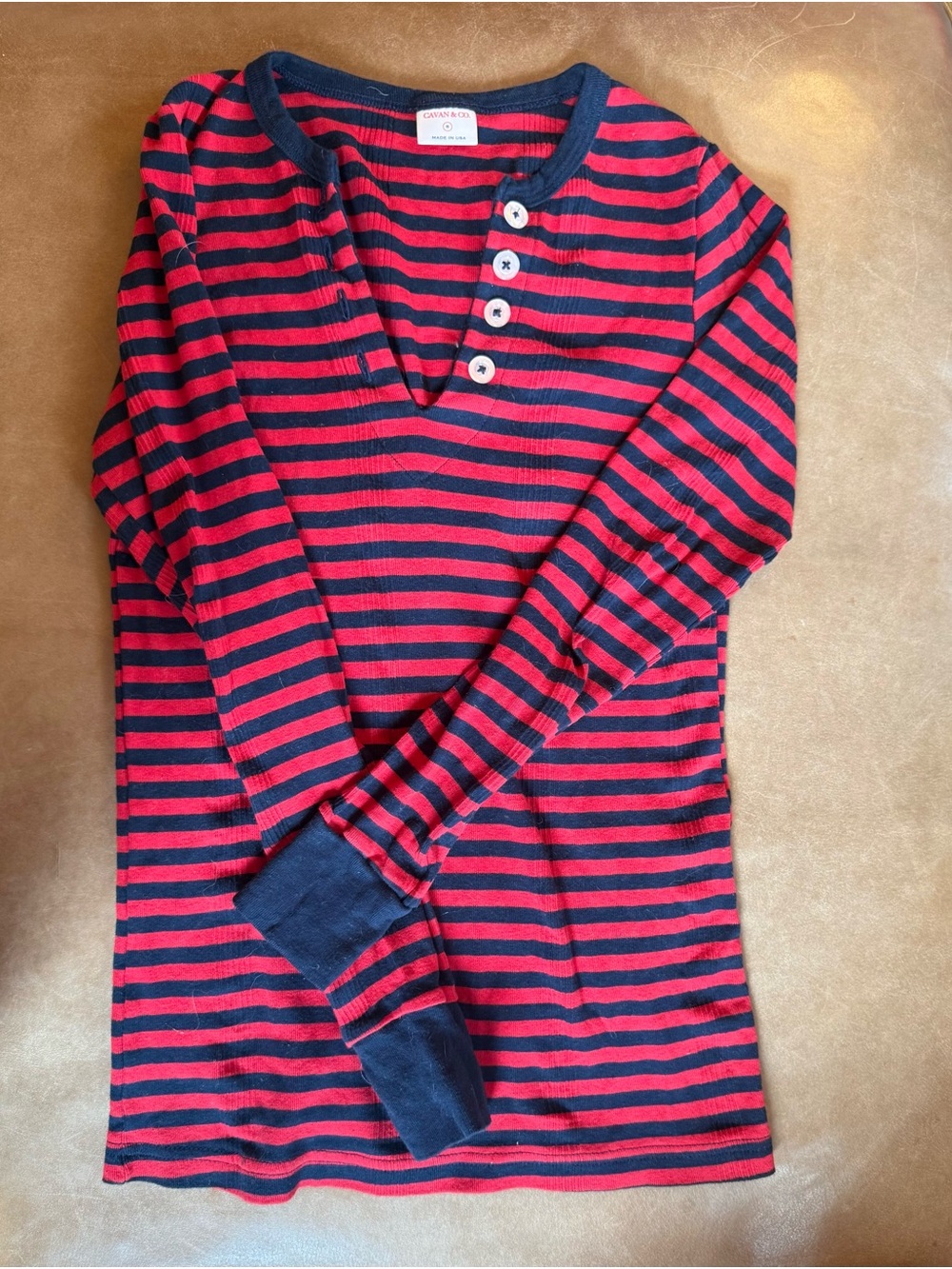 Cavan & Co Red and Navy Striped Henley - small, never worn